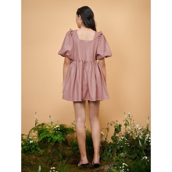 DREAM Sister Jane Woodland Gem Mini Dress Faux Leather Puff Sleeve Square Neck S - Picture 4 of 5